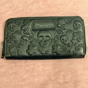 Loungefly Black Embossed Skull and Floral Wallet